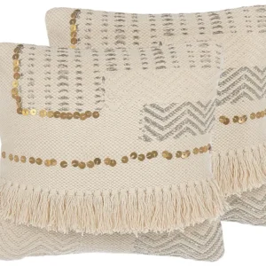 Set 2 Algodão puro Cushions Tassels 45 x 45 cm Beige VAYALI