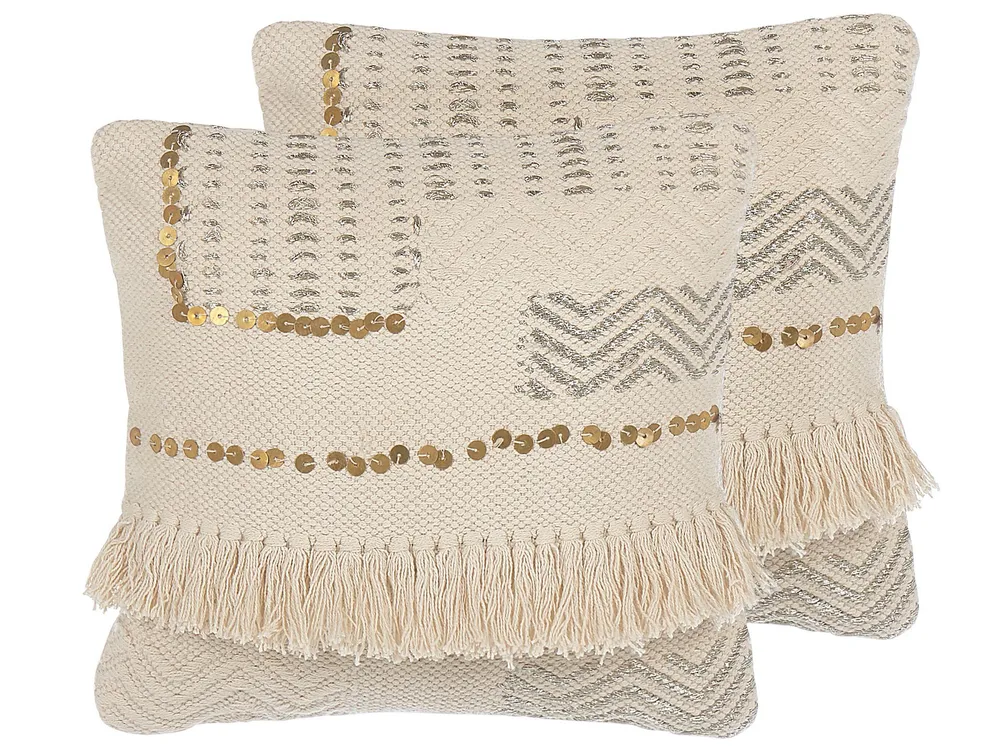 Set 2 Algodão puro Cushions Tassels 45 x 45 cm Beige VAYALI