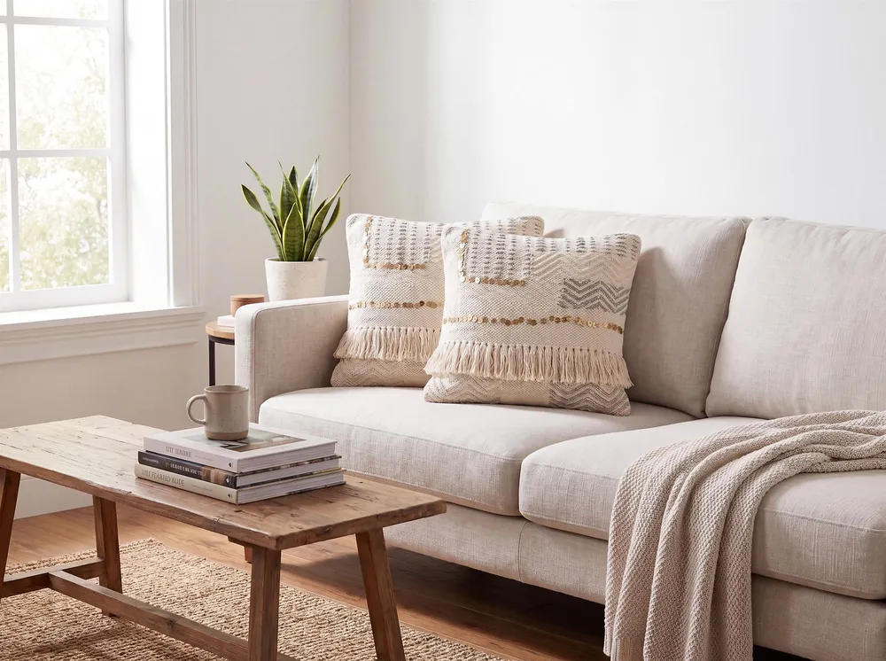 Set 2 Algodão puro Cushions Tassels 45 x 45 cm Beige VAYALI