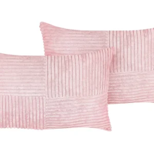 Set 2 Corduroy Cushions 47 x 27 cm Rosa MILLET