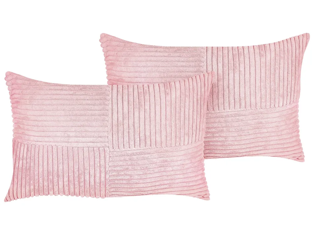 Set 2 Corduroy Cushions 47 x 27 cm Rosa MILLET