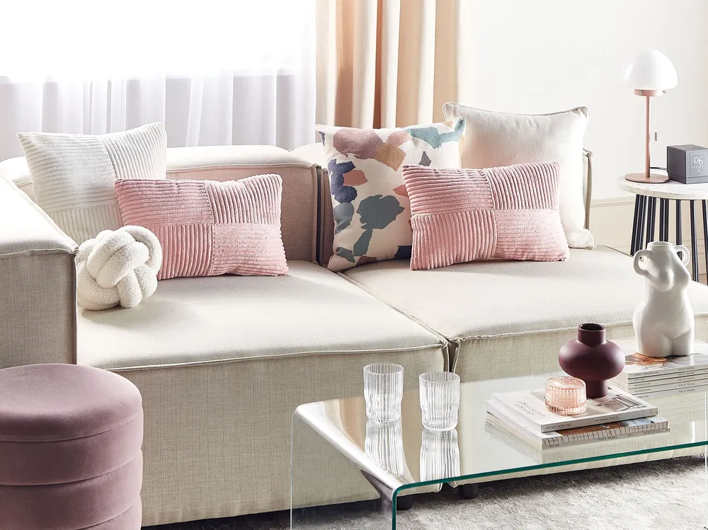 Set 2 Corduroy Cushions 47 x 27 cm Rosa MILLET
