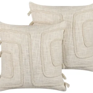 Set 2 Cotton Cushions Abstract Pattern 45 x 45 cm Cor creme PLEIONE