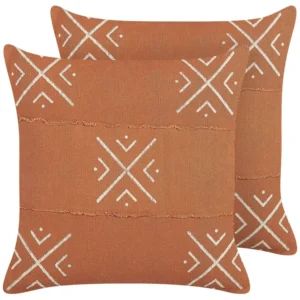 Set 2 Cotton Cushions Geometric Pattern 45 x 45 cm Orange and White VITIS