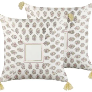 Set 2 Cotton Cushions Geometric Pattern Tassels 45 x 45 cm Multicolour SETOSA