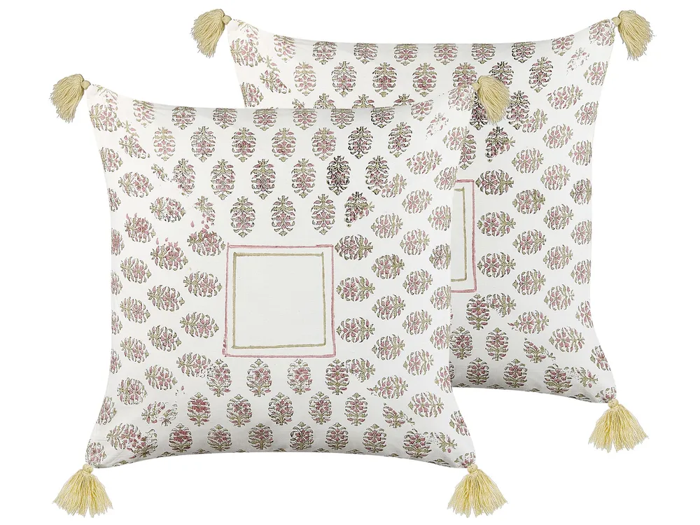 Set 2 Cotton Cushions Geometric Pattern Tassels 45 x 45 cm Multicolour SETOSA