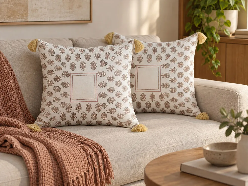 Set 2 Cotton Cushions Geometric Pattern Tassels 45 x 45 cm Multicolour SETOSA