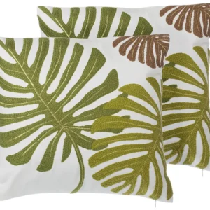 Set 2 Cotton Cushions Leaf Pattern 45 x 45 cm Musgo ZENOBIA