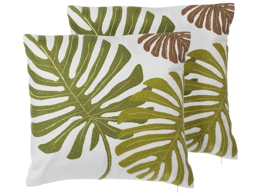 Set 2 Cotton Cushions Leaf Pattern 45 x 45 cm Musgo ZENOBIA