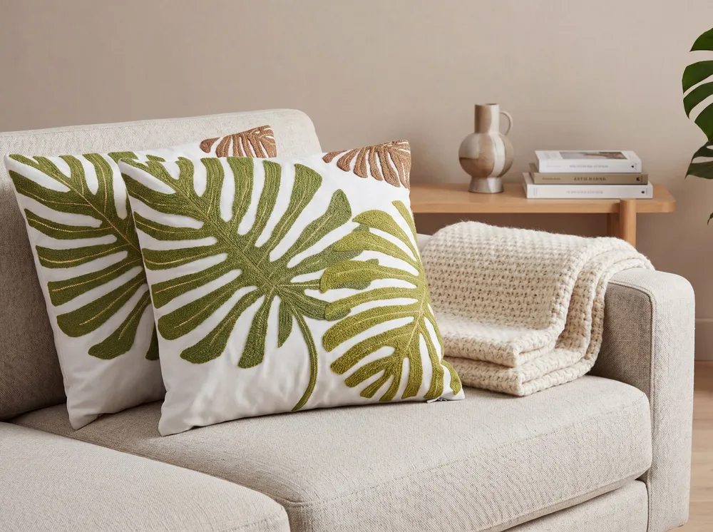 Set 2 Cotton Cushions Leaf Pattern 45 x 45 cm Musgo ZENOBIA