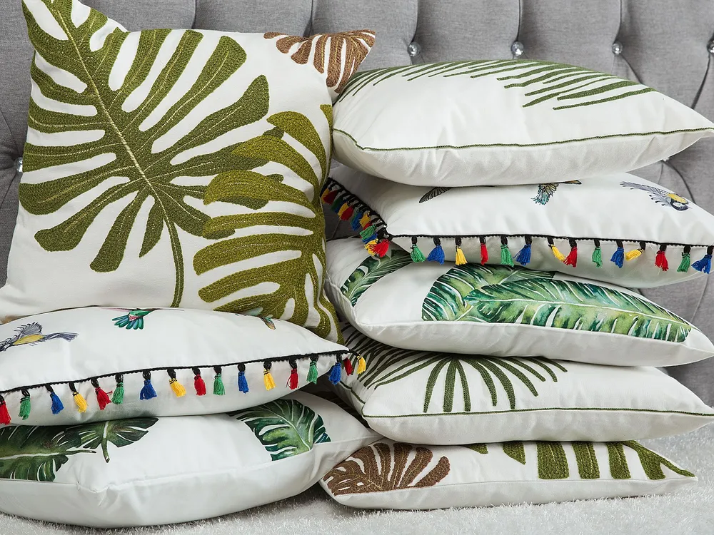 Set 2 Cotton Cushions Leaf Pattern 45 x 45 cm Musgo ZENOBIA
