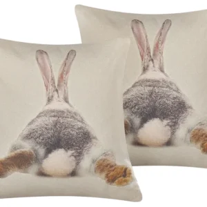 Set 2 Cushions Rabbit Print 45 x 45 cm Taupe BUXUS