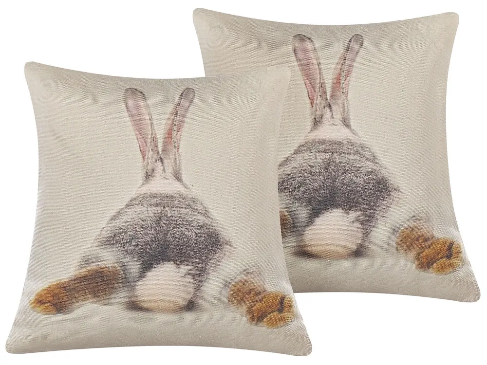 Set 2 Cushions Rabbit Print 45 x 45 cm Taupe BUXUS