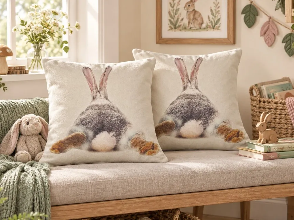 Set 2 Cushions Rabbit Print 45 x 45 cm Taupe BUXUS