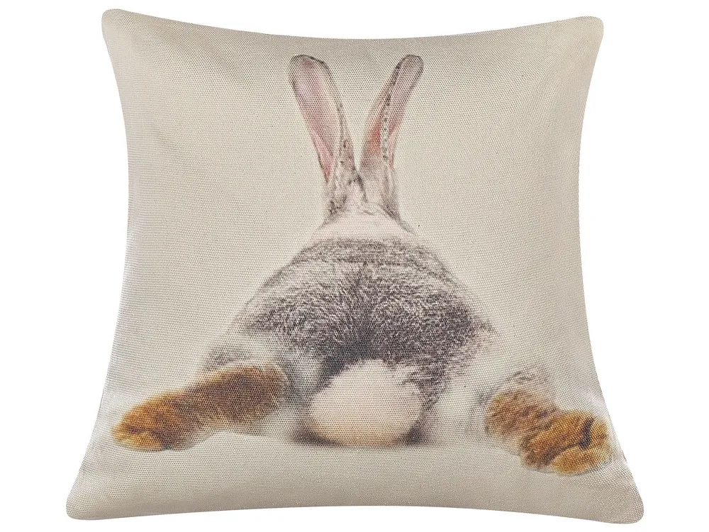 Set 2 Cushions Rabbit Print 45 x 45 cm Taupe BUXUS