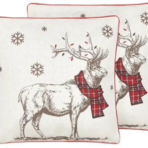 Set 2 Cushions Reindeer Motif 45 x 45 cm Rubro and White SVEN