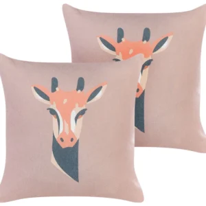 Set 2 Decorative Cushions Giraffe Motif 45 x 45 cm Rosa CANDELABRA