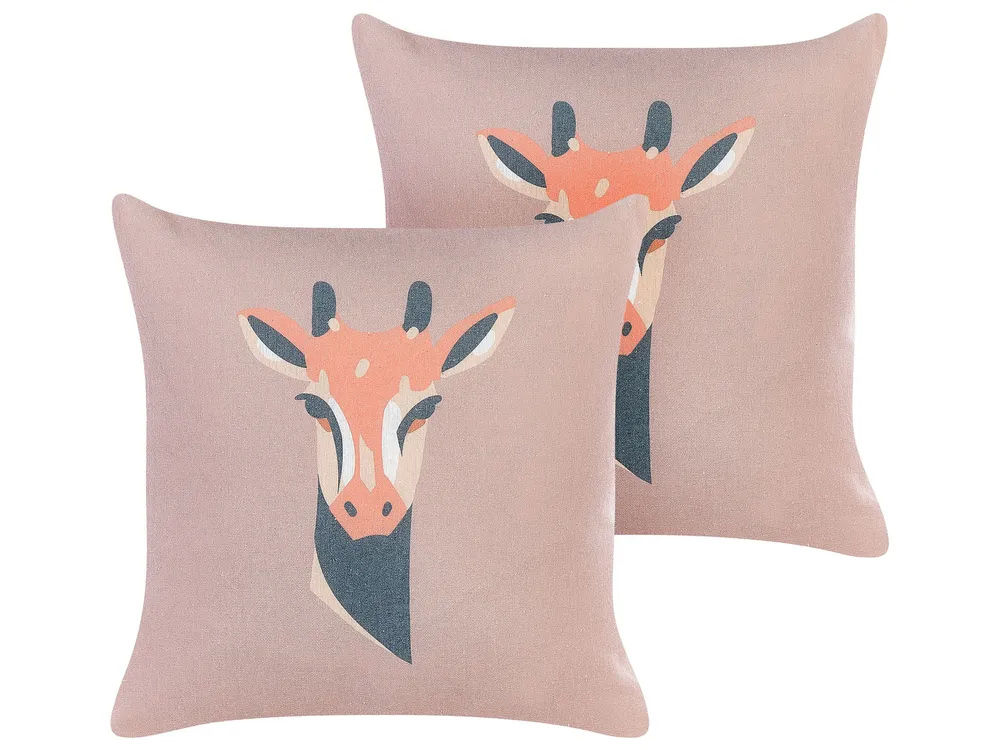 Set 2 Decorative Cushions Giraffe Motif 45 x 45 cm Rosa CANDELABRA