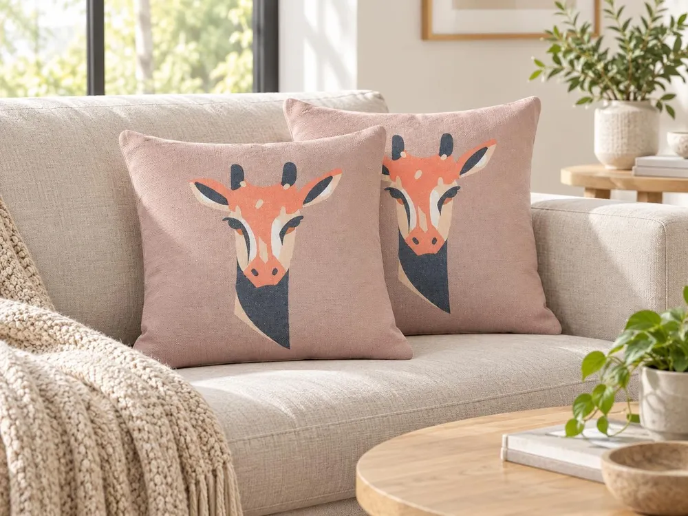 Set 2 Decorative Cushions Giraffe Motif 45 x 45 cm Rosa CANDELABRA