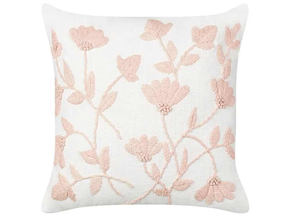 Set 2 Embroidered Em algodão Cushions Floral Pattern 45 x 45 cm White and Pink LUDISIA