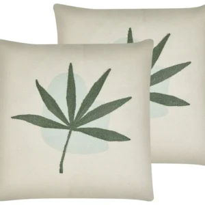 Set 2 Embroidered Cushions Leaf Motif 45 x 45 cm Oliva DAVALLIA