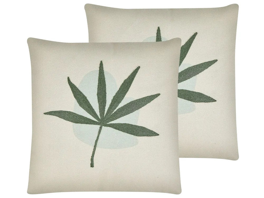 Set 2 Embroidered Cushions Leaf Motif 45 x 45 cm Oliva DAVALLIA