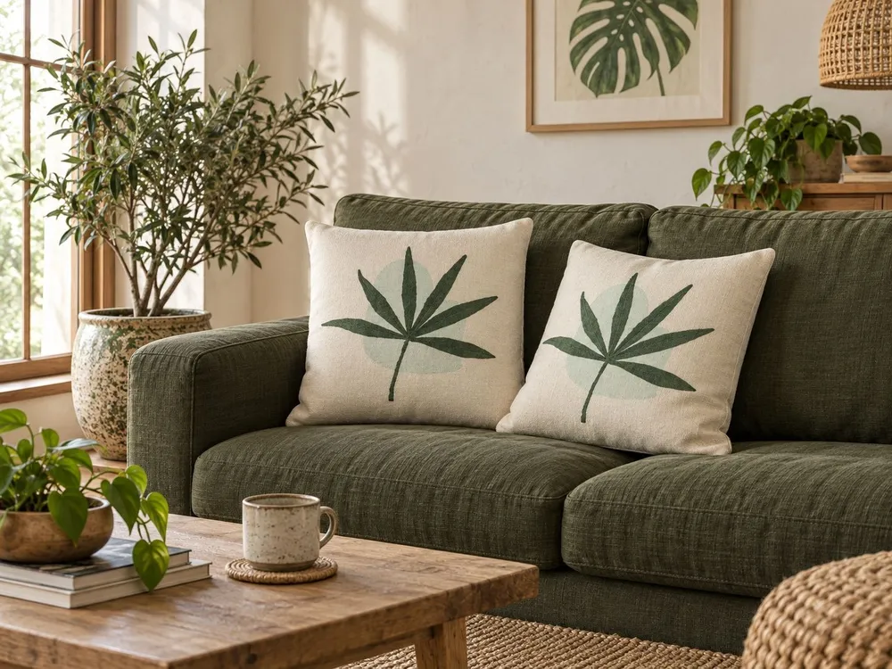 Set 2 Embroidered Cushions Leaf Motif 45 x 45 cm Oliva DAVALLIA