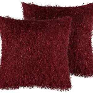 Set 2 Shaggy Cushions 45 x 45 cm Rubro HELLEBORE