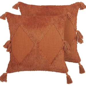 Set 2 Tufted 100% algodão Cushions Tassels 45 x 45 cm Orange AVIUM