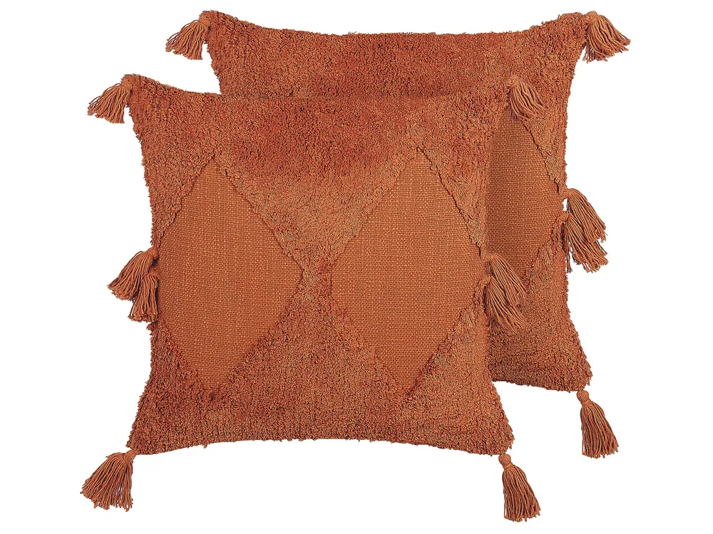 Set 2 Tufted 100% algodão Cushions Tassels 45 x 45 cm Orange AVIUM