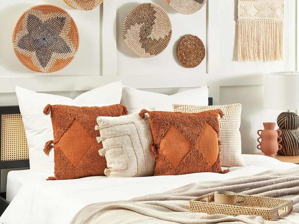 Set 2 Tufted 100% algodão Cushions Tassels 45 x 45 cm Orange AVIUM