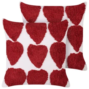 Set 2 Tufted Cotton Cushions 45 x 45 cm Pérola and Red MINGORA