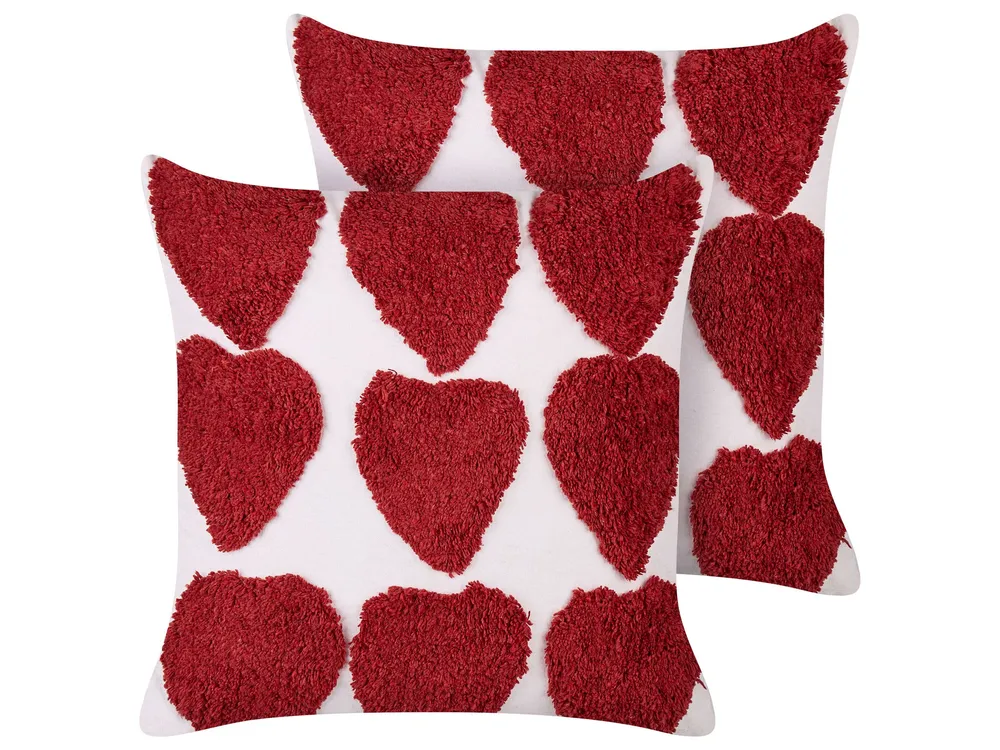 Set 2 Tufted Cotton Cushions 45 x 45 cm Pérola and Red MINGORA