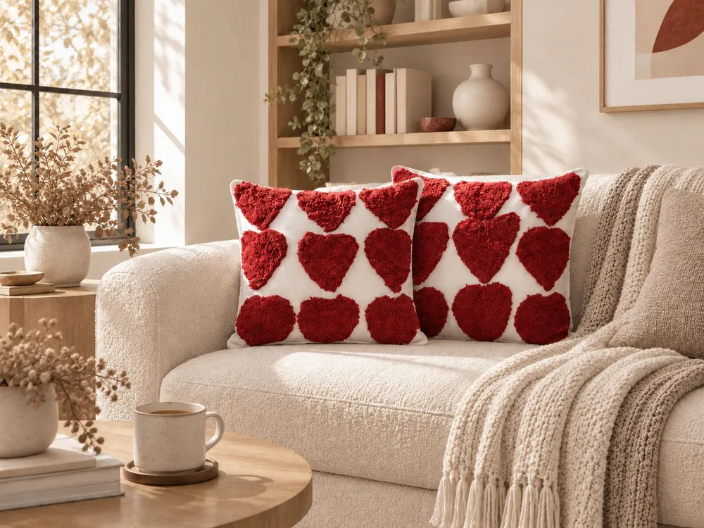 Set 2 Tufted Cotton Cushions 45 x 45 cm Pérola and Red MINGORA