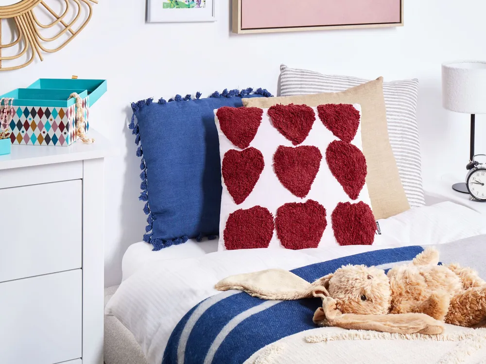 Set 2 Tufted Cotton Cushions 45 x 45 cm Pérola and Red MINGORA