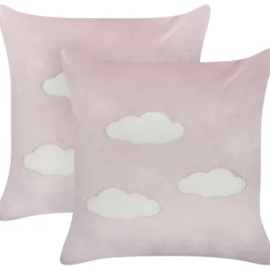 Set 2 Veludo macio Embroidered Cushions Clouds Pattern 45 x 45 cm Pink IPOMEA