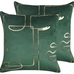 Set 2 Velvet Cushions Face Motif 45 x 45 cm Oliva PHILODENDRON