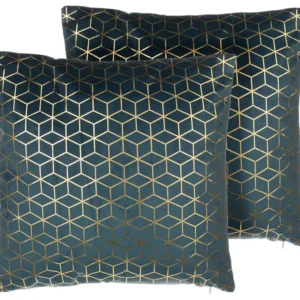 Set 2 Velvet Cushions Geometric Pattern 45 x 45 cm Teal Cobalto CELOSIA