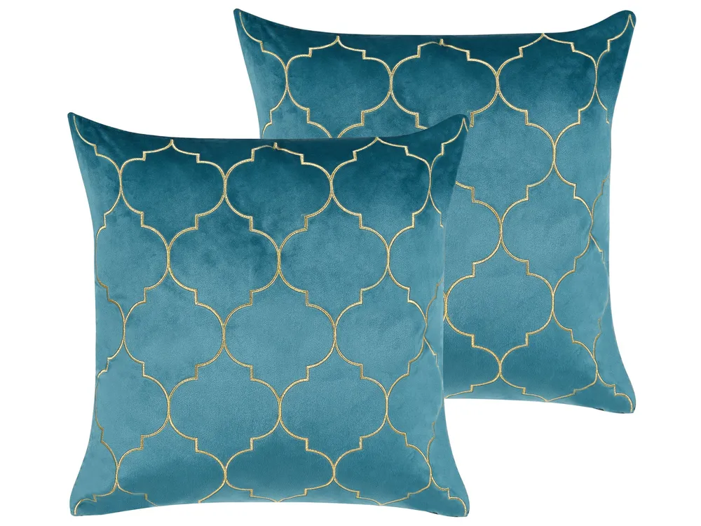 Set 2 Velvet Cushions Moroccan Pattern 45 x 45 cm Anil ALYSSUM