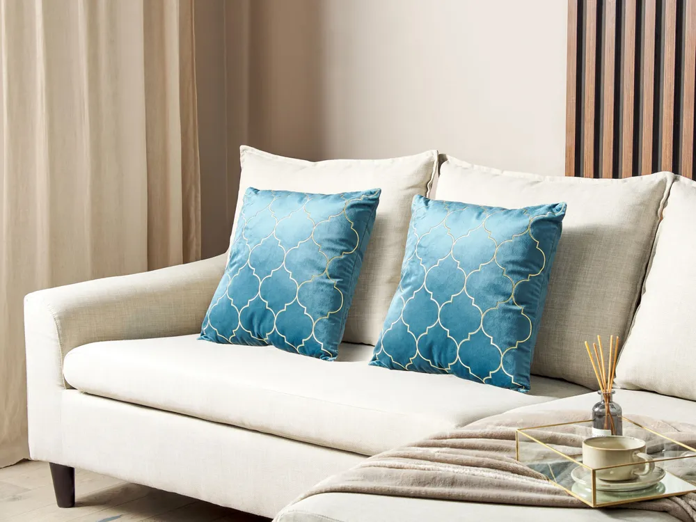 Set 2 Velvet Cushions Moroccan Pattern 45 x 45 cm Anil ALYSSUM