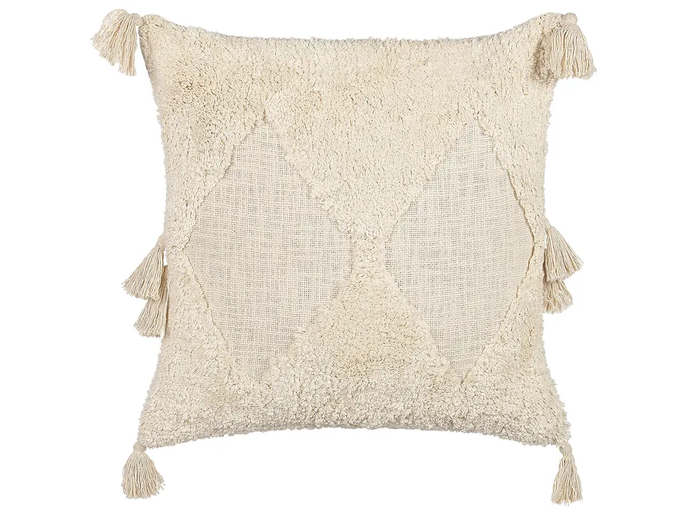 Tufted Cotton Cushion Tassels 45 x 45 cm Light Beige AVIUM