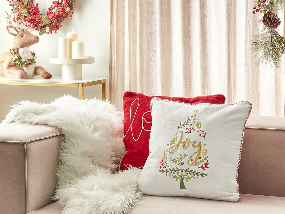 Velvet Cushion Christmas Tree Pattern 45 x 45 cm White ECHEVERIA