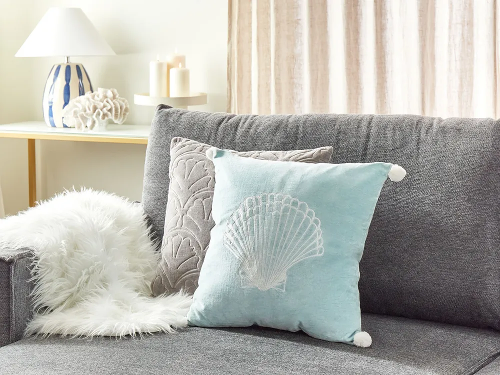 Velvet Cushion Seashell Motif 45 x 45 cm Cobalto LEATHESIA