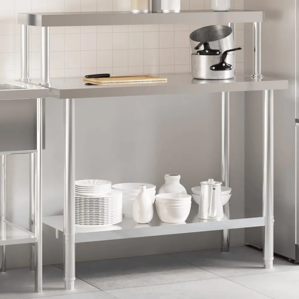 Mesa trabalho cozinha com prateleira 110x55x120cm ço inoxidável Feito à Mão
