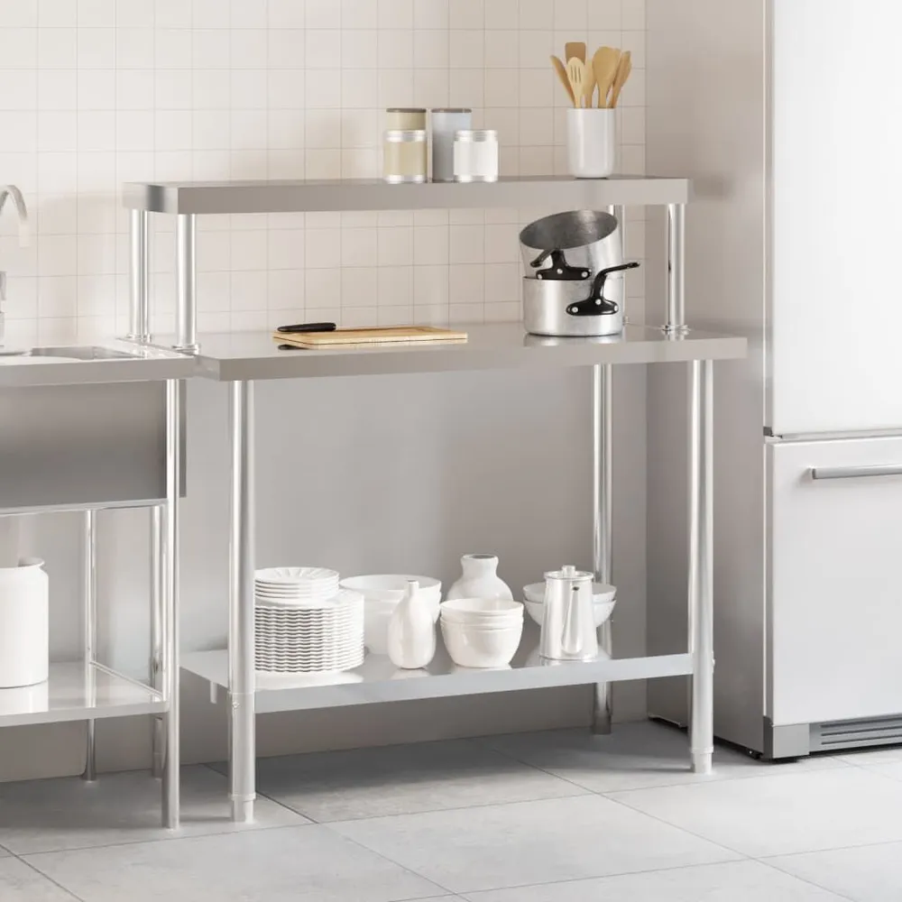 Mesa trabalho cozinha com prateleira 110x55x120cm ço inoxidável Feito à Mão