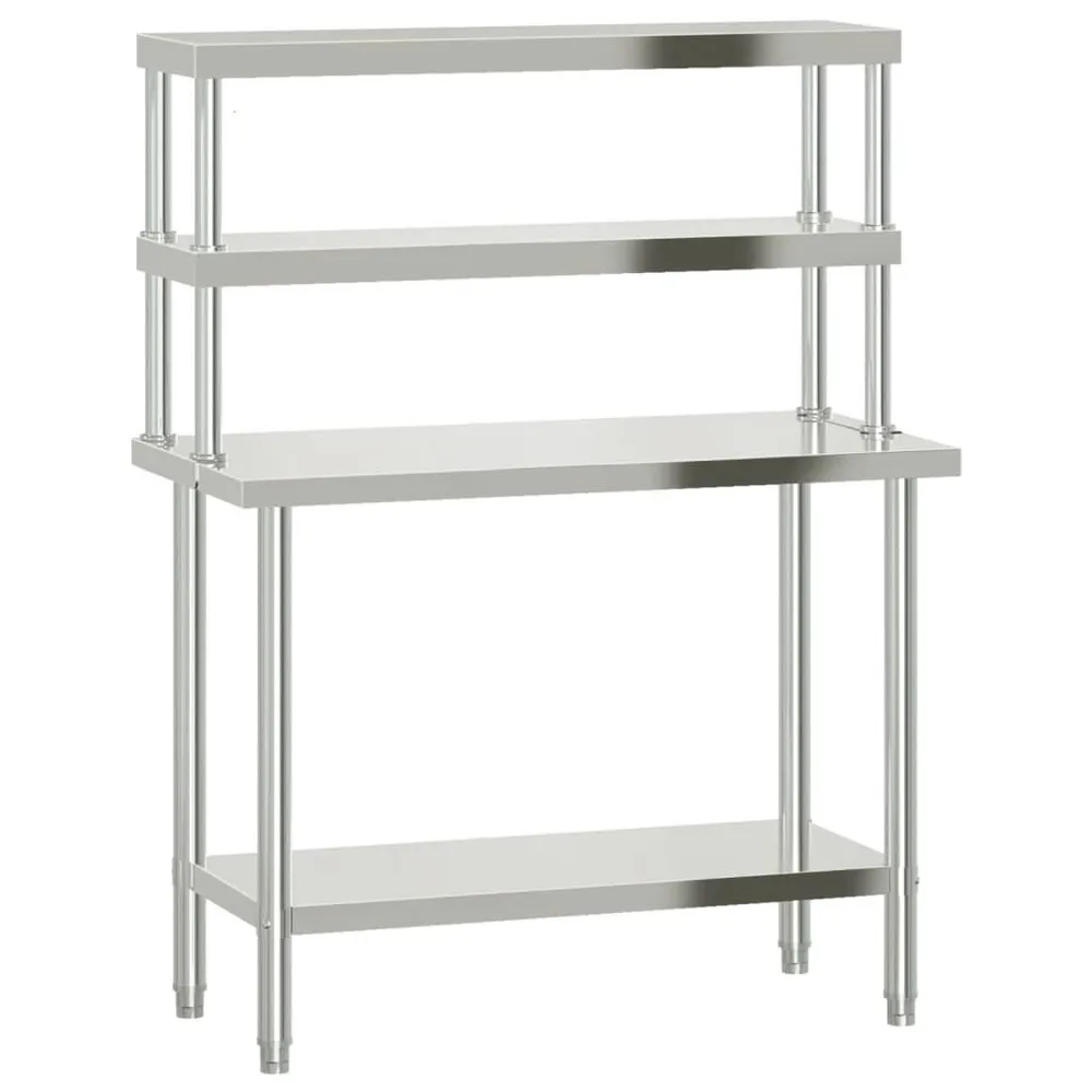 Mesa trabalho cozinha com prateleira 110x55x150cm ço inoxidável Feito à Mão