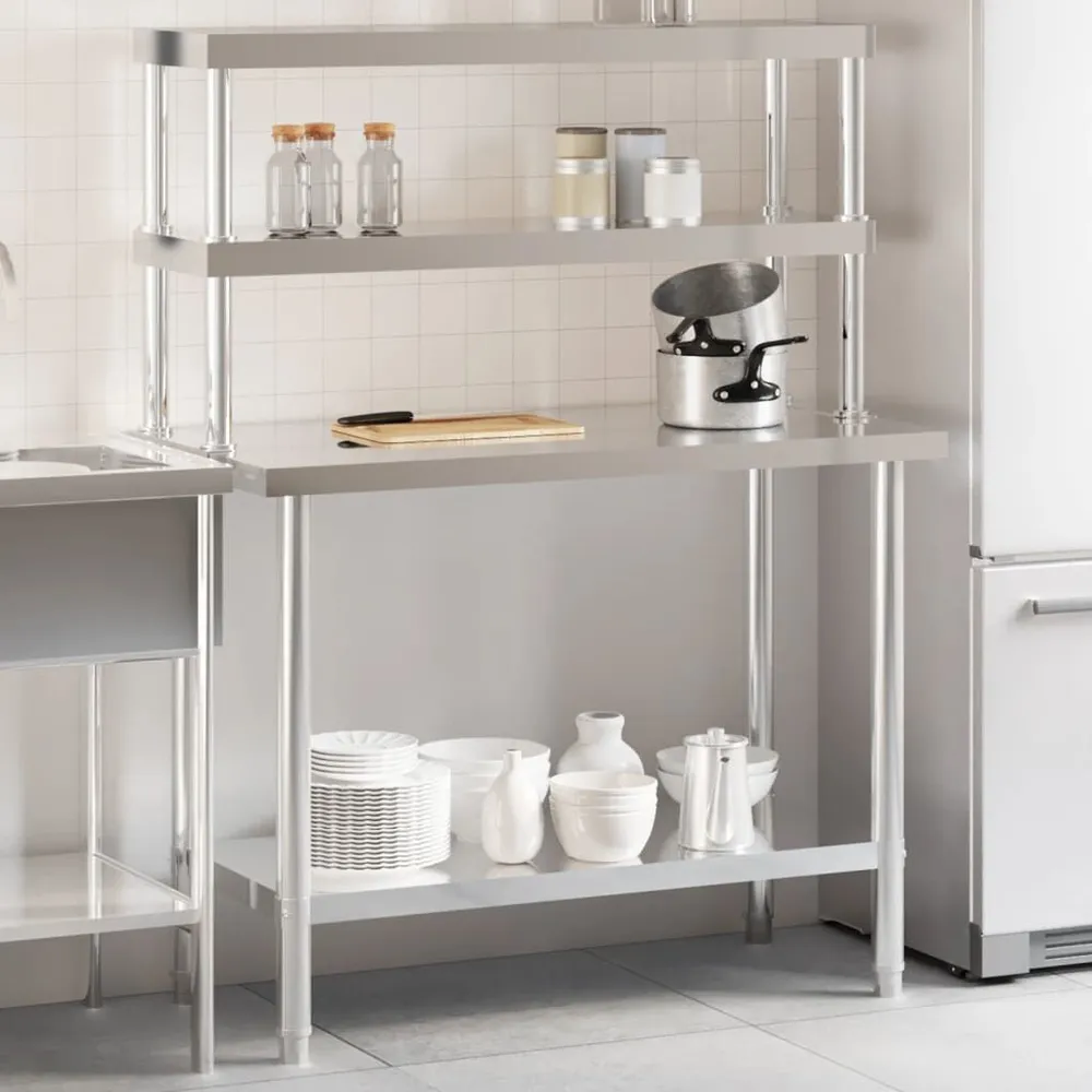 Mesa trabalho cozinha com prateleira 110x55x150cm ço inoxidável Feito à Mão
