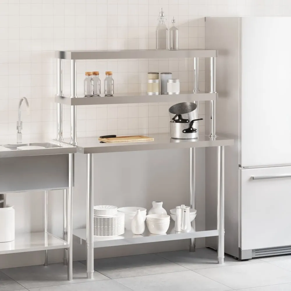 Mesa trabalho cozinha com prateleira 110x55x150cm ço inoxidável Feito à Mão