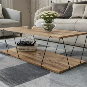 Relógio Decorativo Moderno Mesa de centro com 1 prateleira - Cor: integral e preto - DELORY