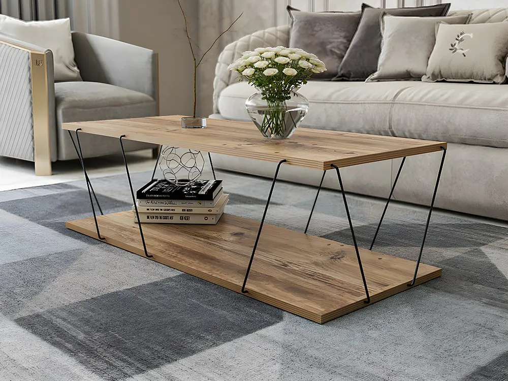 Relógio Decorativo Moderno Mesa de centro com 1 prateleira - Cor: integral e preto - DELORY